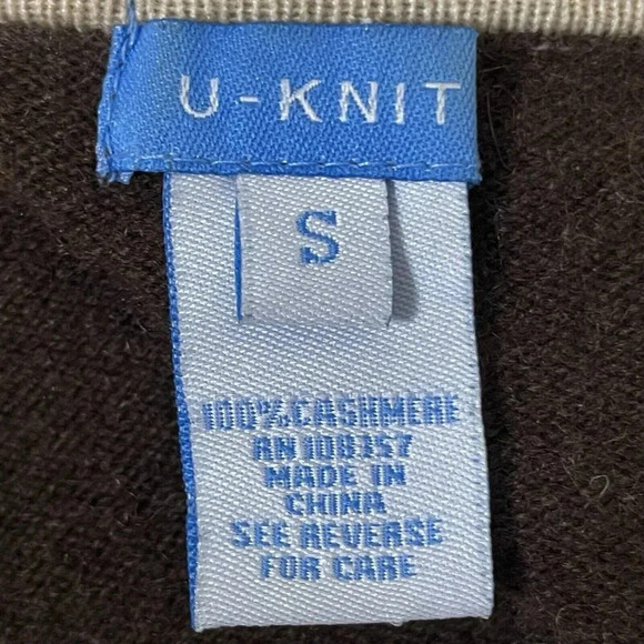 U-Knit 100% CASHMERE Cardigan Sweater Size Small S Pockets Button Front Brown - Picture 12 of 15
